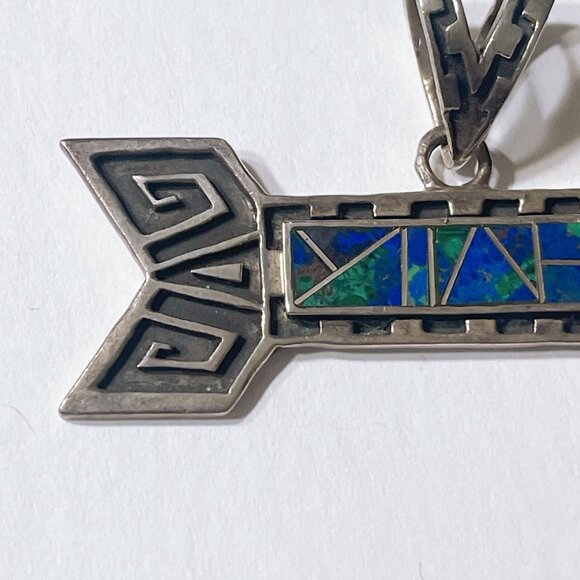 Sterling Silver Arrow Pendant With Blue & Green Stone Inlay Native American Styl - Picture 8 of 8